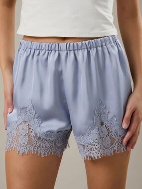 Elegant Lace Trim Satin Shorts